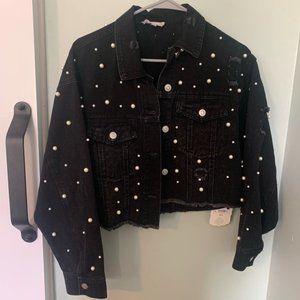 Black Jean Jacket with Pearls
